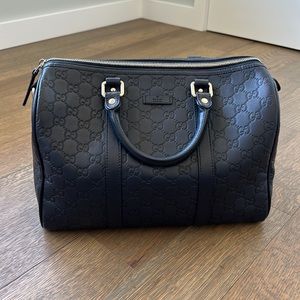 Gucci Joy Boston handbag , color is navy, size is height: 8.26in. Width: 12.2in